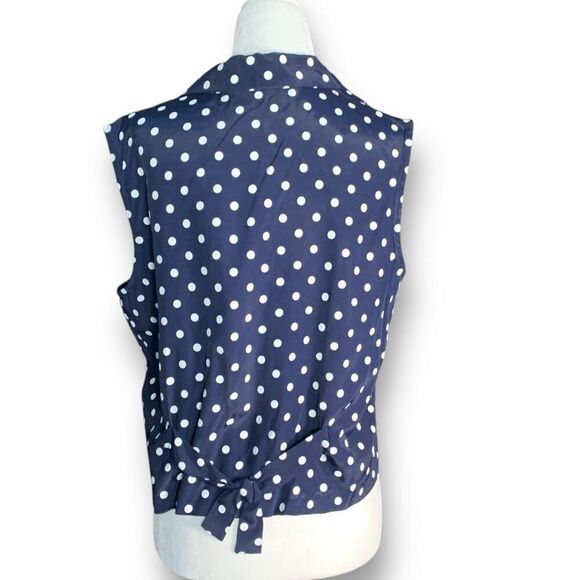 Vintage Navy Blue Polka Dot Waistcoat Tailored  Suit Blazer Vest Vneck Tie Back - Picture 5 of 12